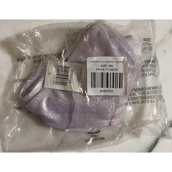 Midnight Hour Holographic Laceup 2 Piece Bikini Silver Pink Metallic Size M - Picture 2 of 7